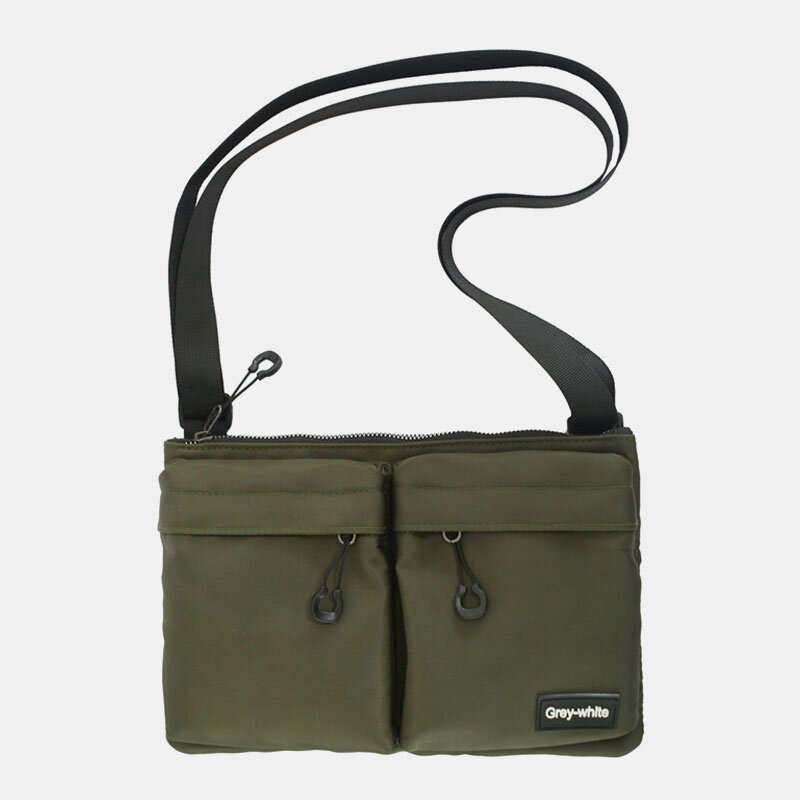 Unisex Double Front Zipper Pocket Crossbody Bags Nylon Casual Simple Wear-resistant Shoulder Bag