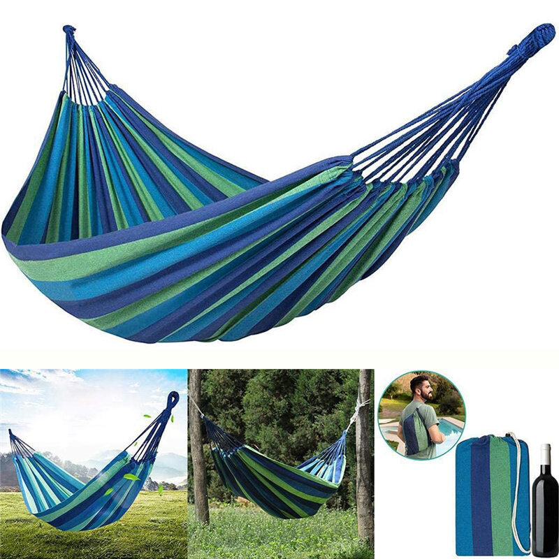 1.9*1.5M Double People Outdoor Leisure Portable Rainbow Hammock Canvas Bed Ultralight Garden Home Travel Camping Swing