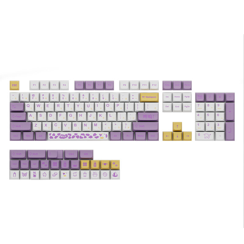 131 Keys Taro Milk PBT Keycap Set XDA Profile Sublimation Japanese Custom Keycaps for Mechanical Keyboards