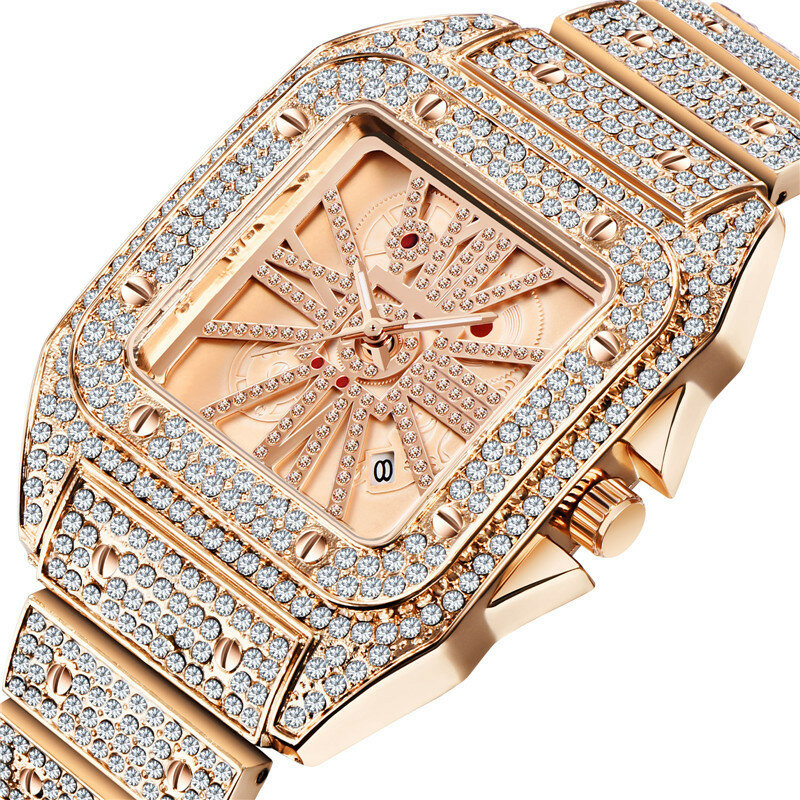 Fashion Elegant Alloy Quartz Watch Diamond Cool Men Watch Square Dial Shape Quartz Watch