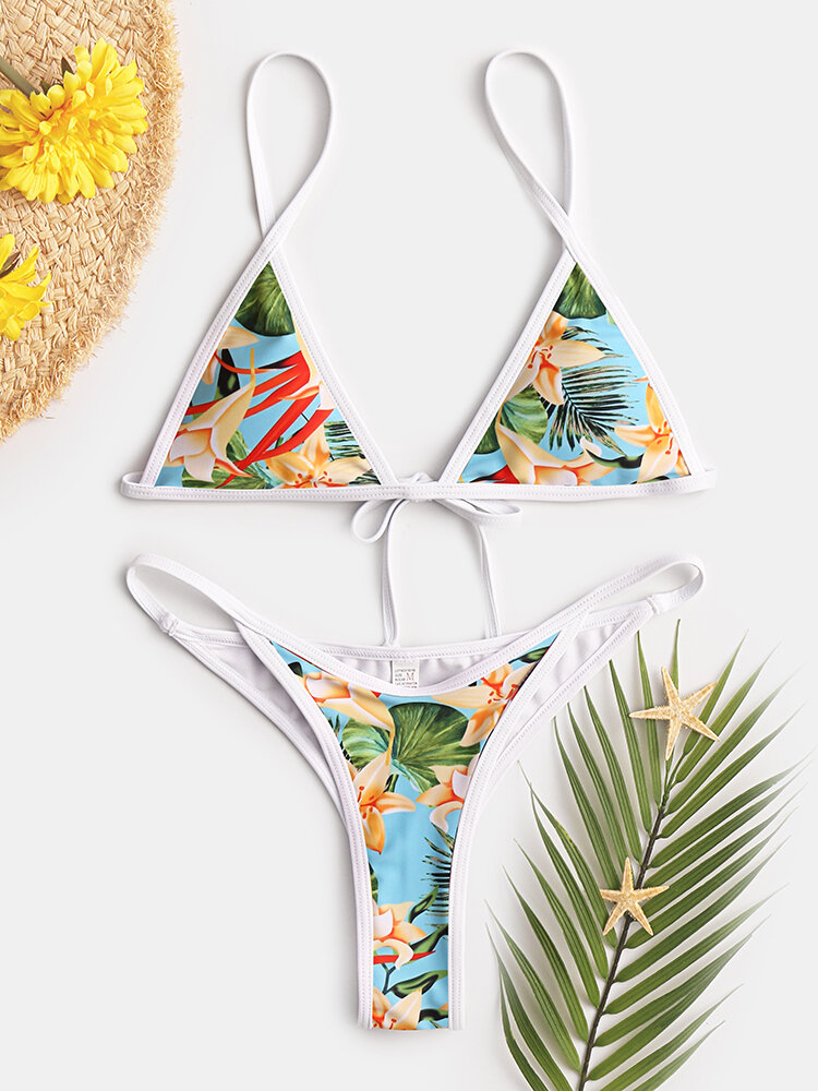 Image of Frauen Tropical Print Triangle String Hot Badeanzug Rckenloser Bikini
