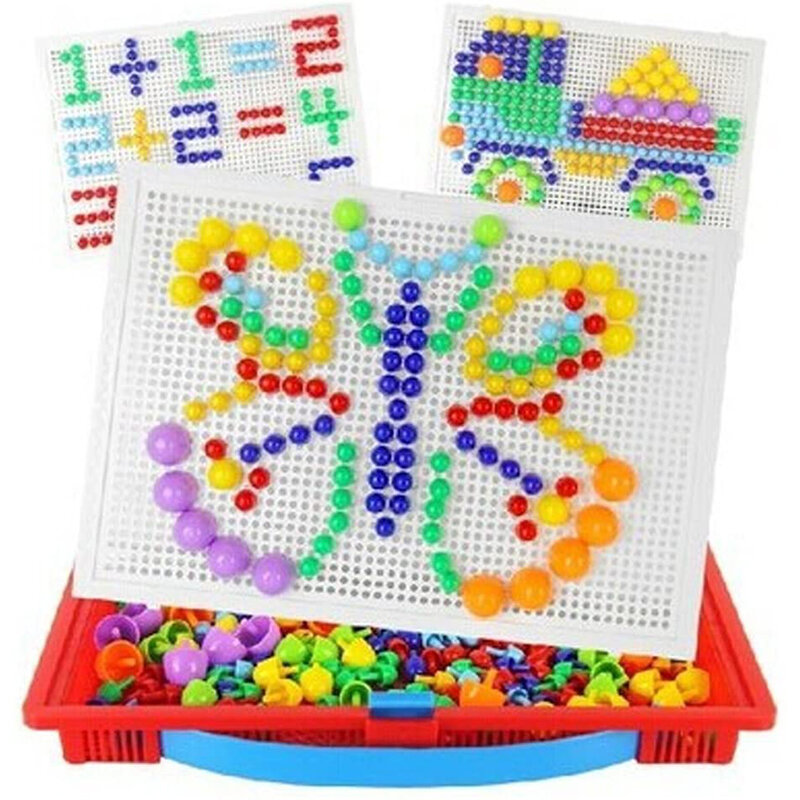 296/592 stks mix kleur paddestoel nagels met alfanumerieke nagels puzzel peg board set vroeg leren e