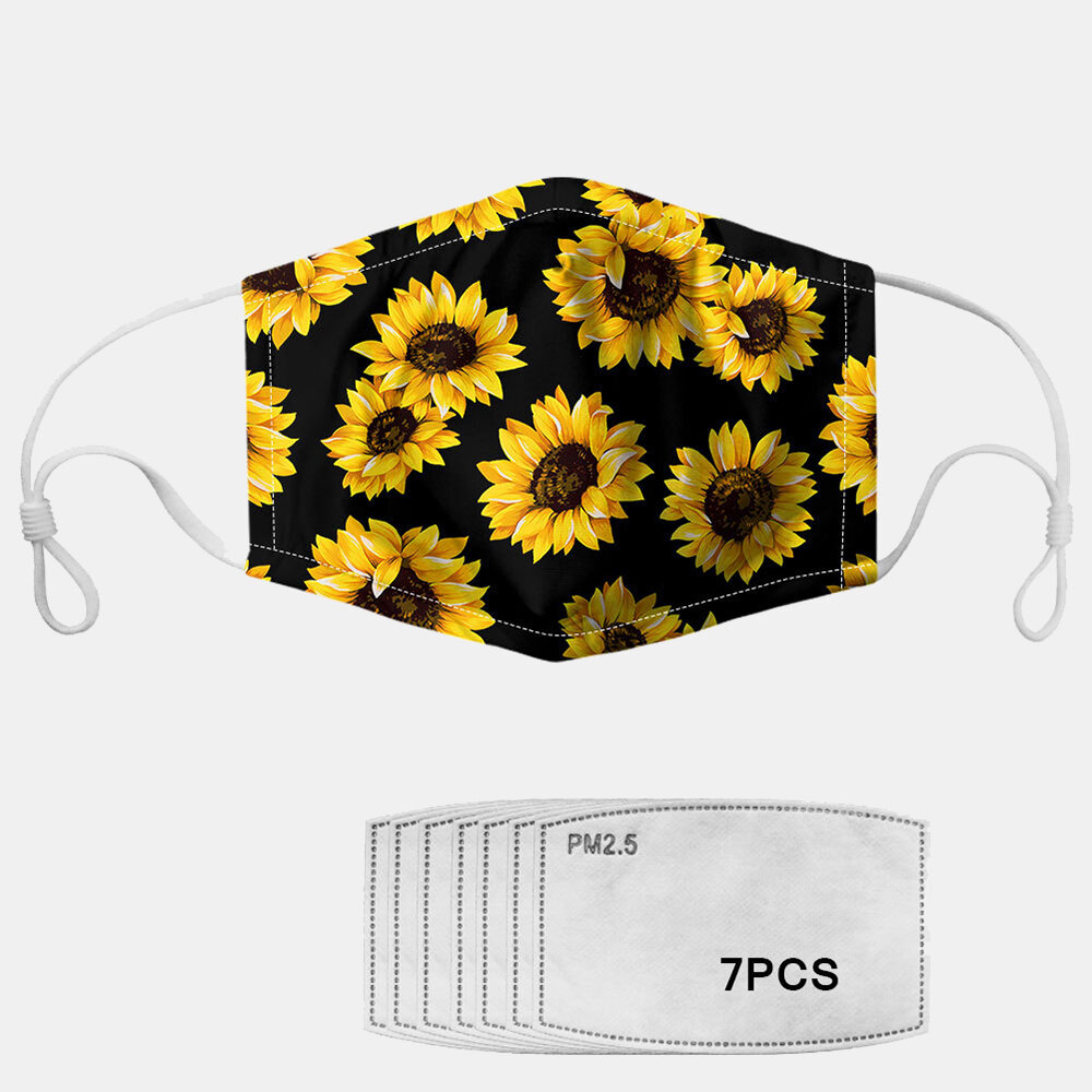 

PM2.5 7-piece Gasket Daisy Gasket Sunflower Print Anti-fog Dust-proof Masks