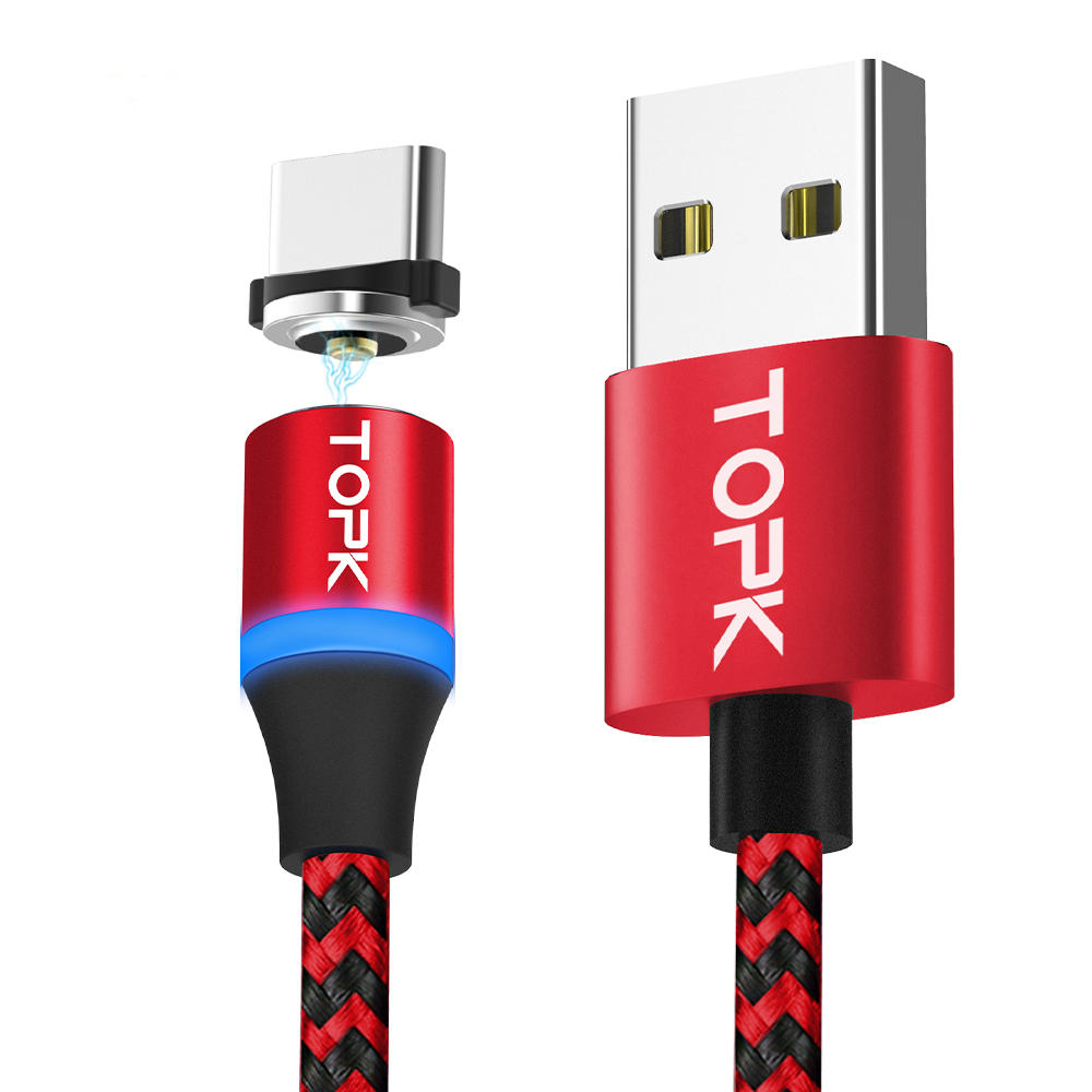 

TOPK 2A Type C LED Магнитный кабель для быстрой зарядки данных 3,28 фута / 1 м для Mi A2 Pocophone F1