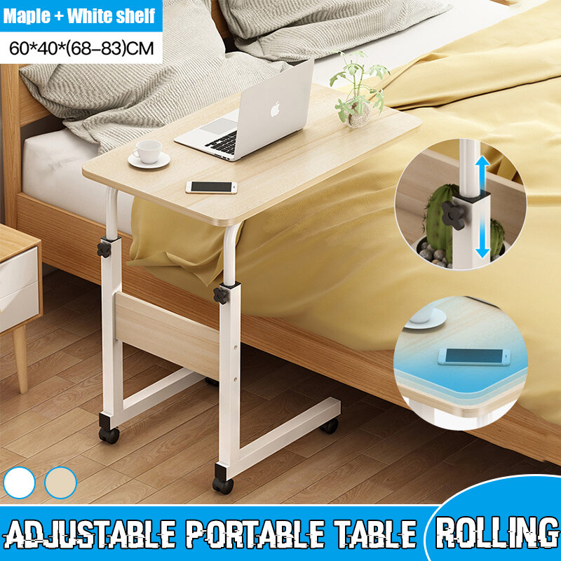 Portable Liftable Removable Macbook Table with 2-Tie Racks Wooden Nightstand Bedside Laptop Desk Hom