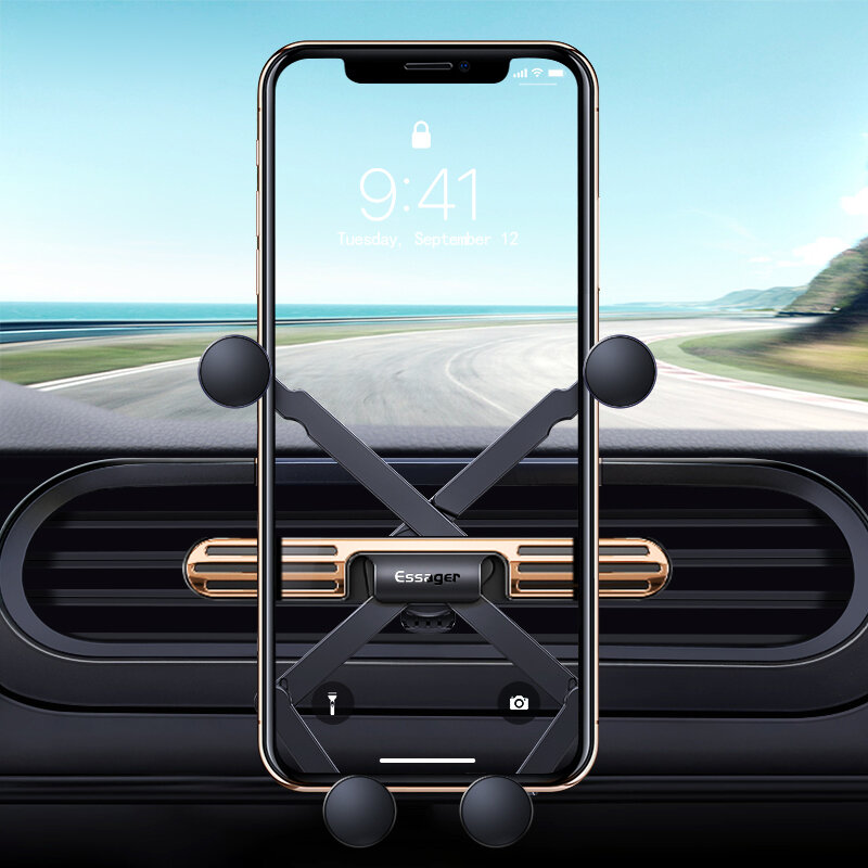 

Essager Mini Gravity Linkage Automatic Lock Air Vent Car Phone Holder Car Mount For 4.0-6.5 Inch Smart Phone For iPhone
