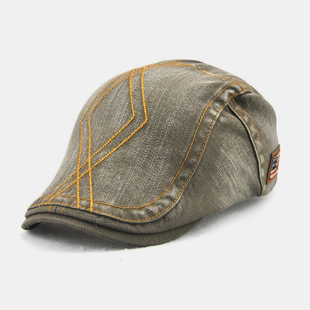 Unisex Double Embroidery Thread Diamond Grid Ivy Cap Adjustable Casual Twill Cap Beret Cap Flat Hat