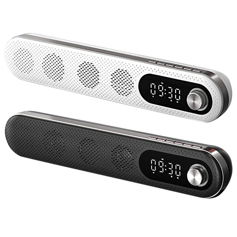 Draadloze USB-bureau Bluetooth-luidspreker Soundbar met dubbele wekker FM-functie Temperatuurweergav
