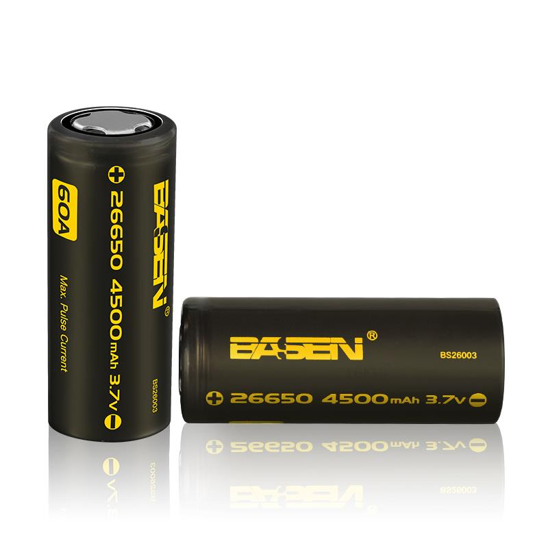 6pcs Basen BS26003 26650 4500mah 3.7V 60A Unprotect Flat Top Rechargeable Li-ion Battery