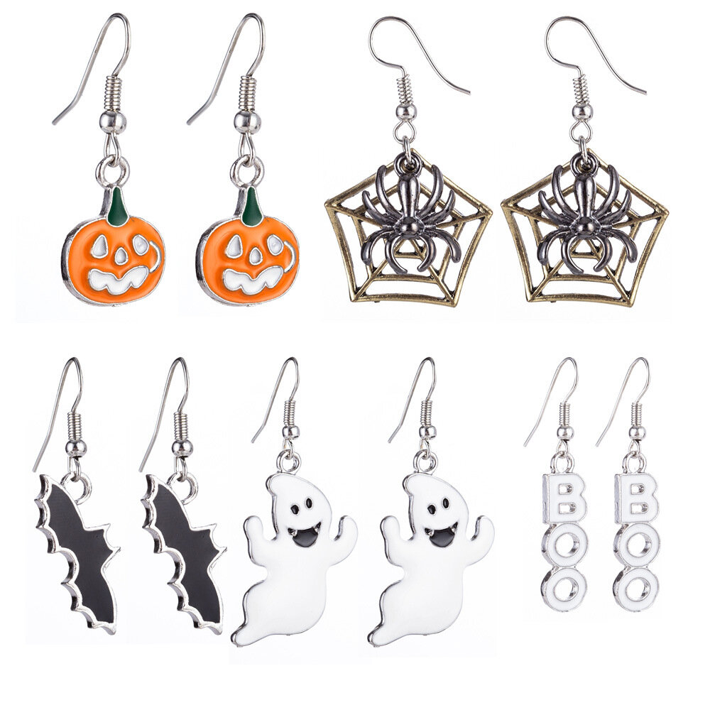

Halloween Decoration Drop Dangle Earrings with Pumpkin Spiderweb Bat Ghost Patterned