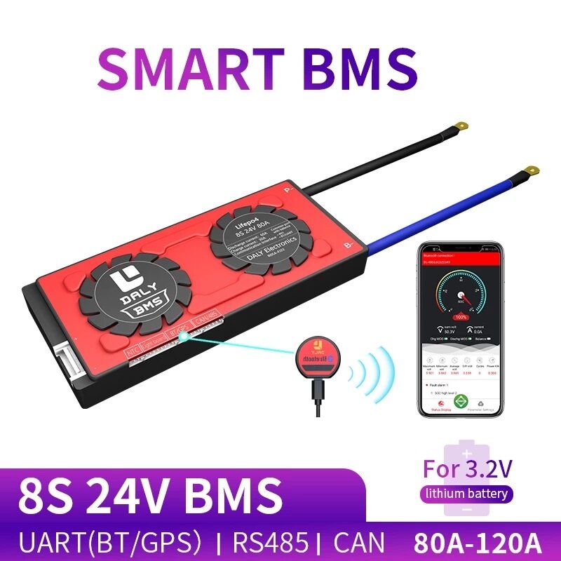 

DALY BMS 8S 24V 80A 100A 120A 18650 Smart LiFePO4 Bluetooth 485 to USB Device CAN NTC UART Togther Lion LiFePO4 LTO Batt