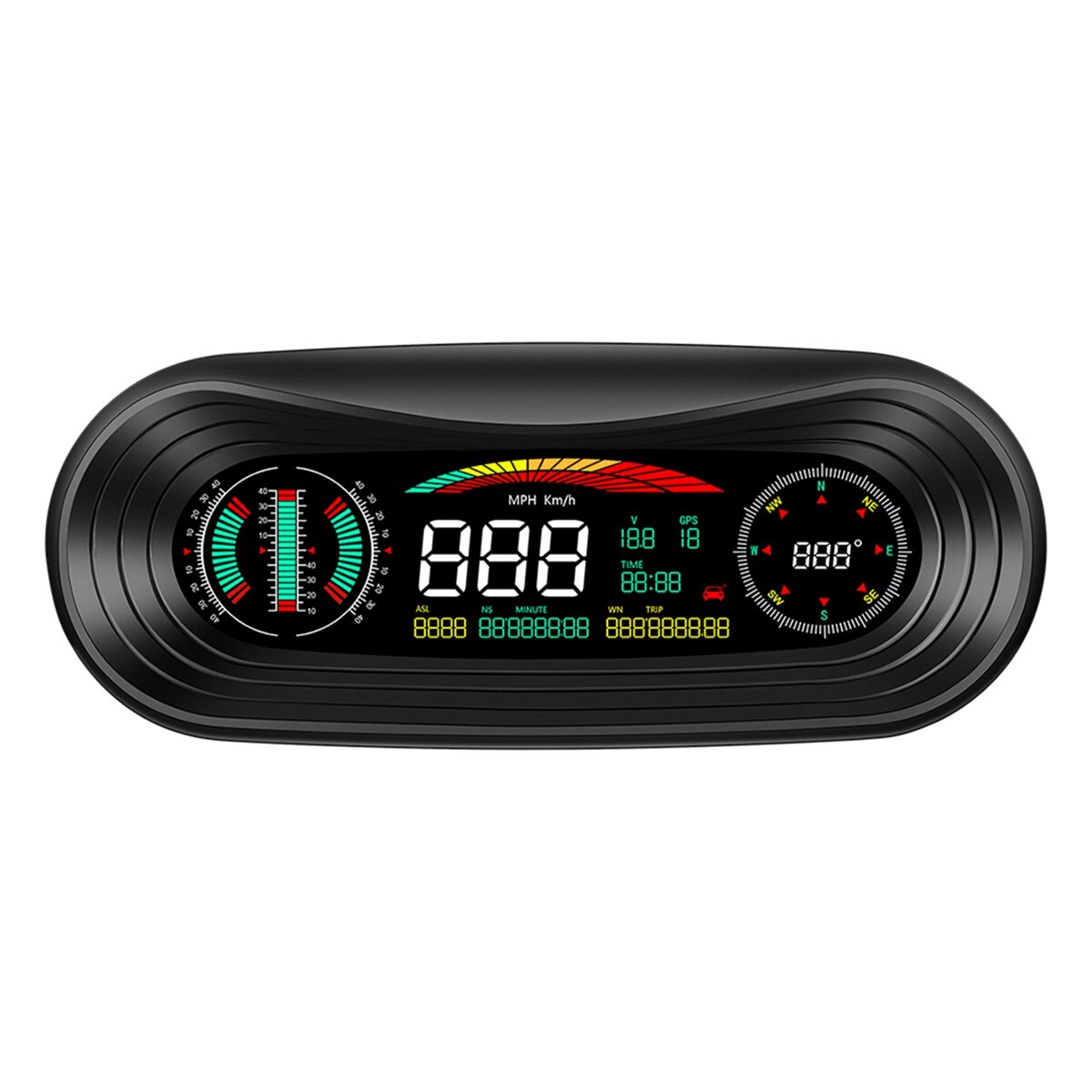 

5.2 Inch HUD GPS Head Up Display LCD Digital Gauge Compass Tilt Slope Meter Voltage Coolant Oil Speed