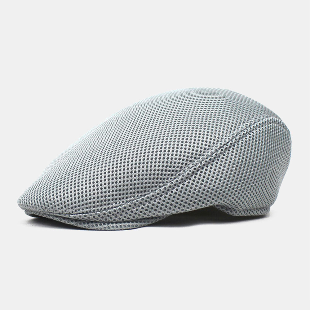 Men Newsboy Cap Polyester Mesh Cloth Solid Color Elastic Adjustable Outdoor Breathable Sunshade Forward Hat Beret Flat C