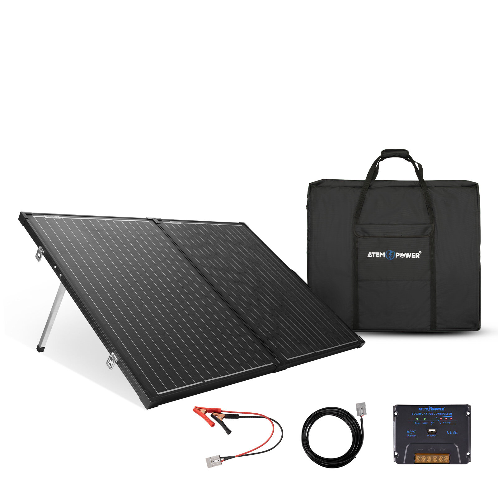 ATEM POWER AP-FOLD-FLES 200W Монокристаллическая солнечная панель без стекла Портативный солнечный чемоданчик, оснащенный контроллером MPPT на 20 А для батарей 12 В RV Camping Power