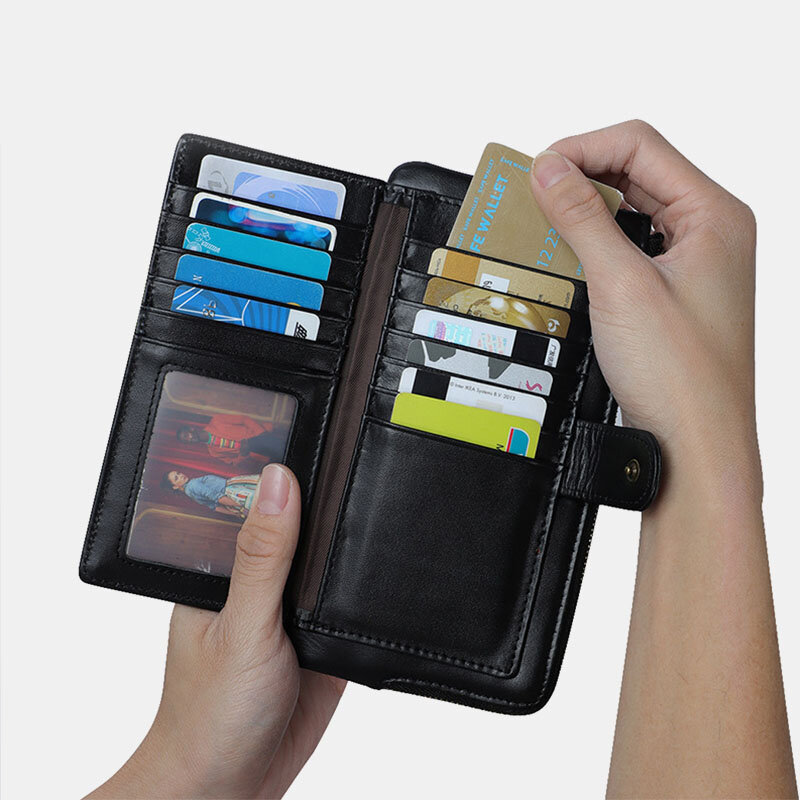 Dames RFID Echt leer Multi-kaartsleuven Telefoonzak Geldclip-portemonnee
