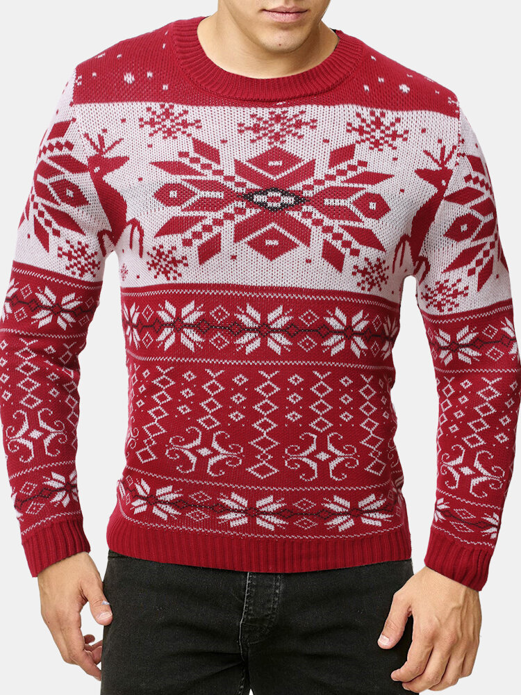 

Mens Snowflake Christmas Style Graphics Long Sleeve Knitted Sweaters