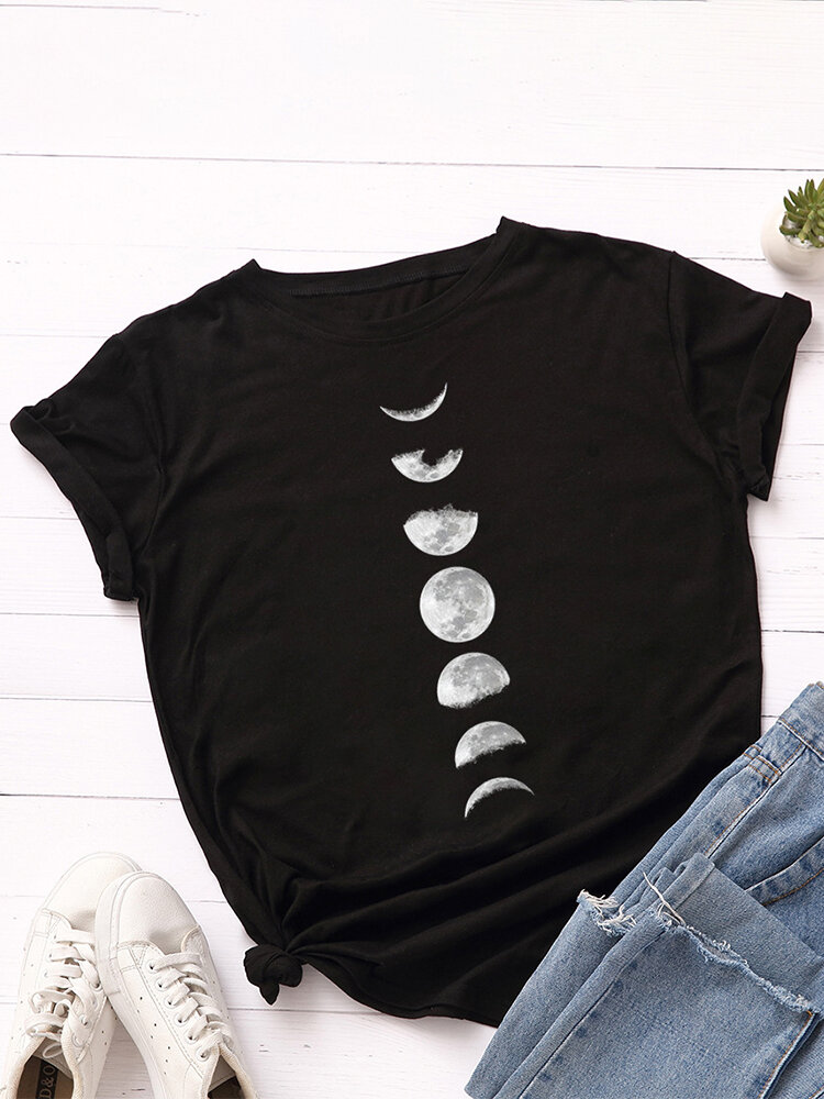 Women Lunar Eclipse Graphic Print Multi-Color O-Neck Short Sleeve Daily T-Shirt