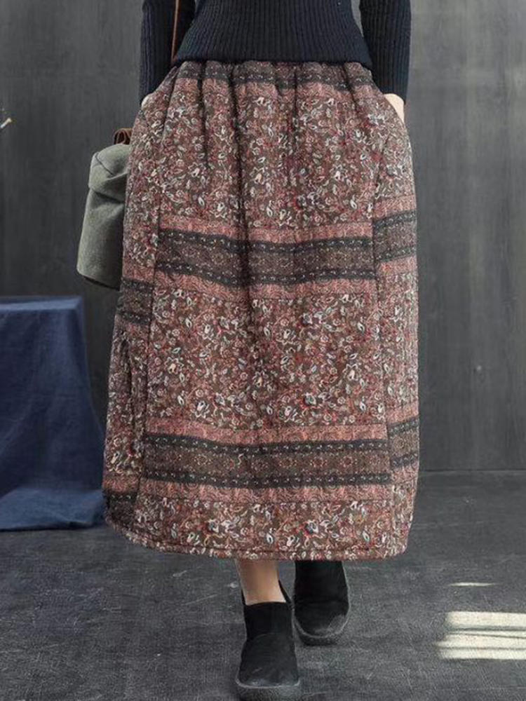 Vintage women folk style cotton linen elastic waist skirts Sale ...