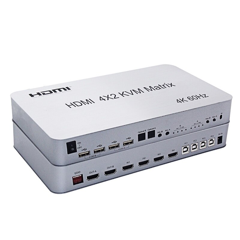 4 Port USB HDMI KVM Matrix 4X2 Dual Monitor 4K 60Hz HDR Switch Splitter 4 in 2 out HDMI 2.0 Switcher