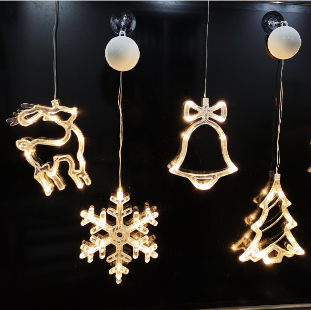 Led Christmas Decorations String Snowflake Santa Fawn Suction Cup Light Curtain Light Hanging Light Flash Battery Light