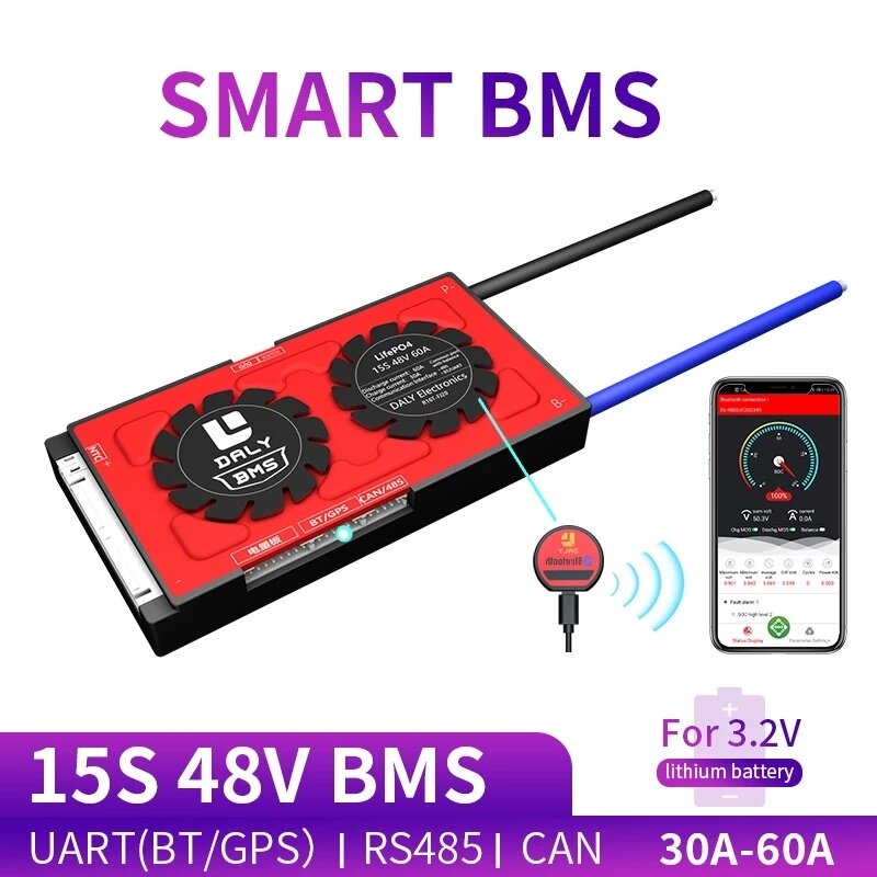 

DALY BMS 15S 48V 30A 40A 60A 3.2V 18650 Smart Bluetooth 485 to USB Device NTC UART Software Togther Lion LiFepo4 Battery