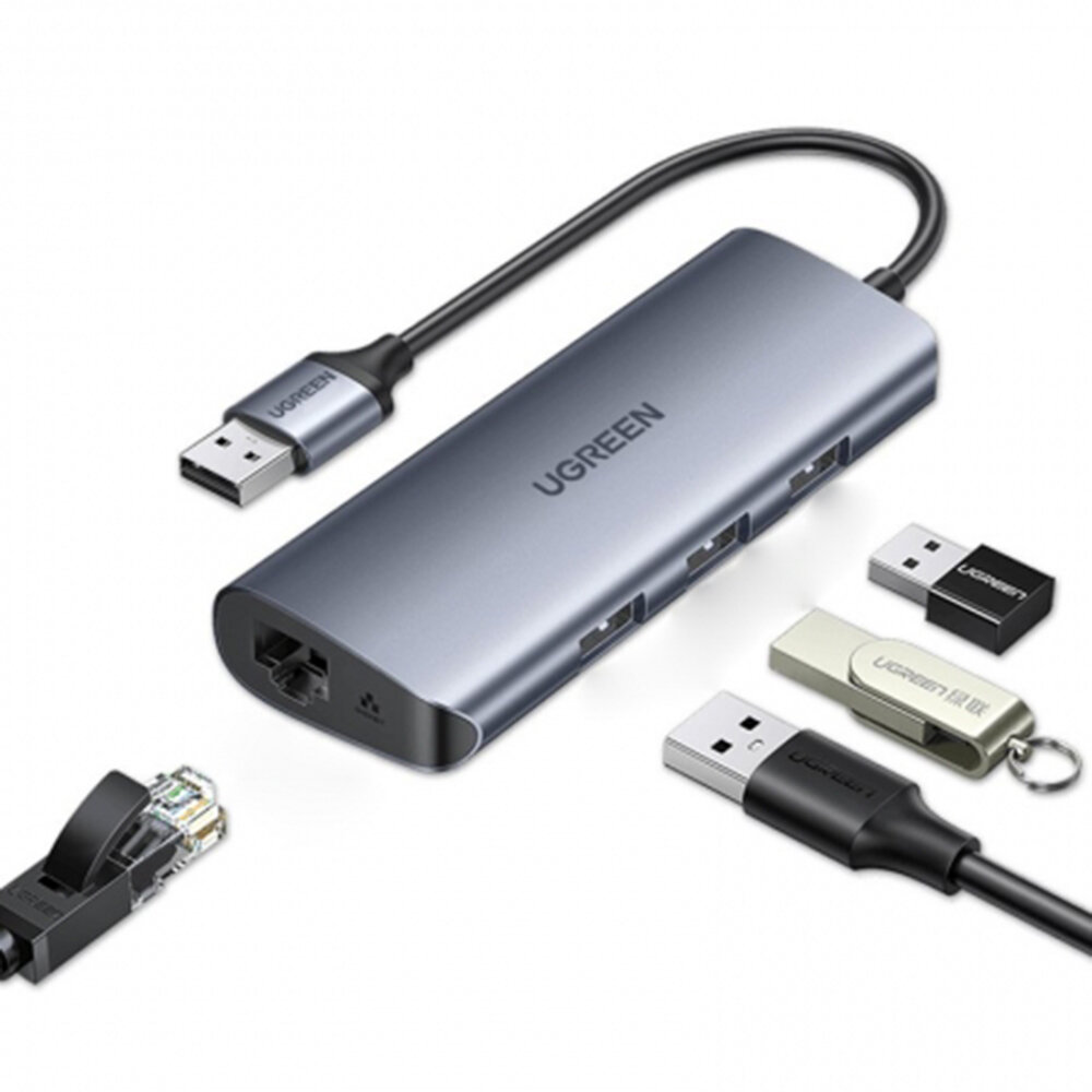 UGREEN USB 3.0 Ethernet Adapter Hub met RJ45 1000M Gigabit Ethernet, 3 Poorten USB 3.0 Hub, Micro US