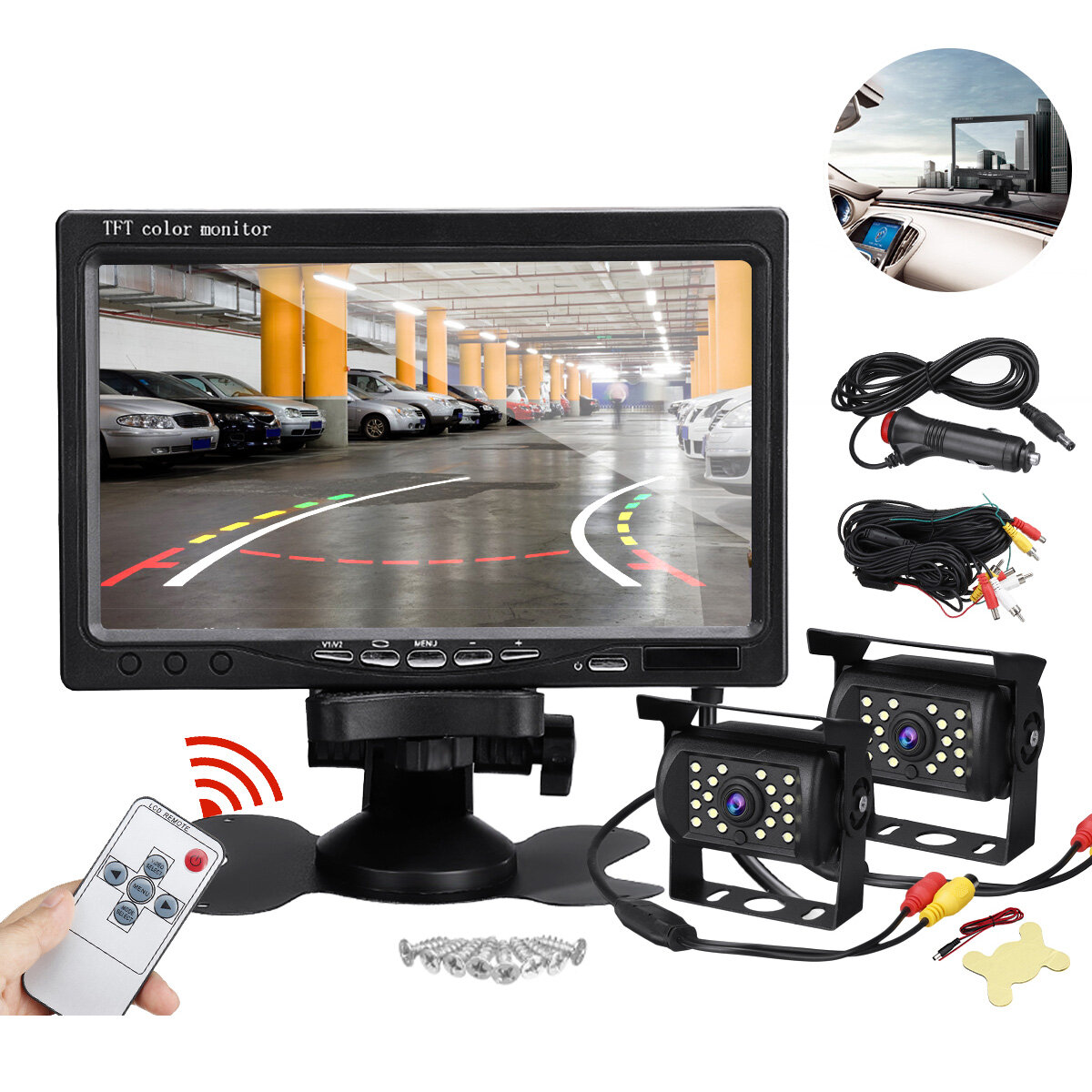 7'' LCD Monitor + Rear View Reverse Backup Camera For Truck Bus Lorry Caravan