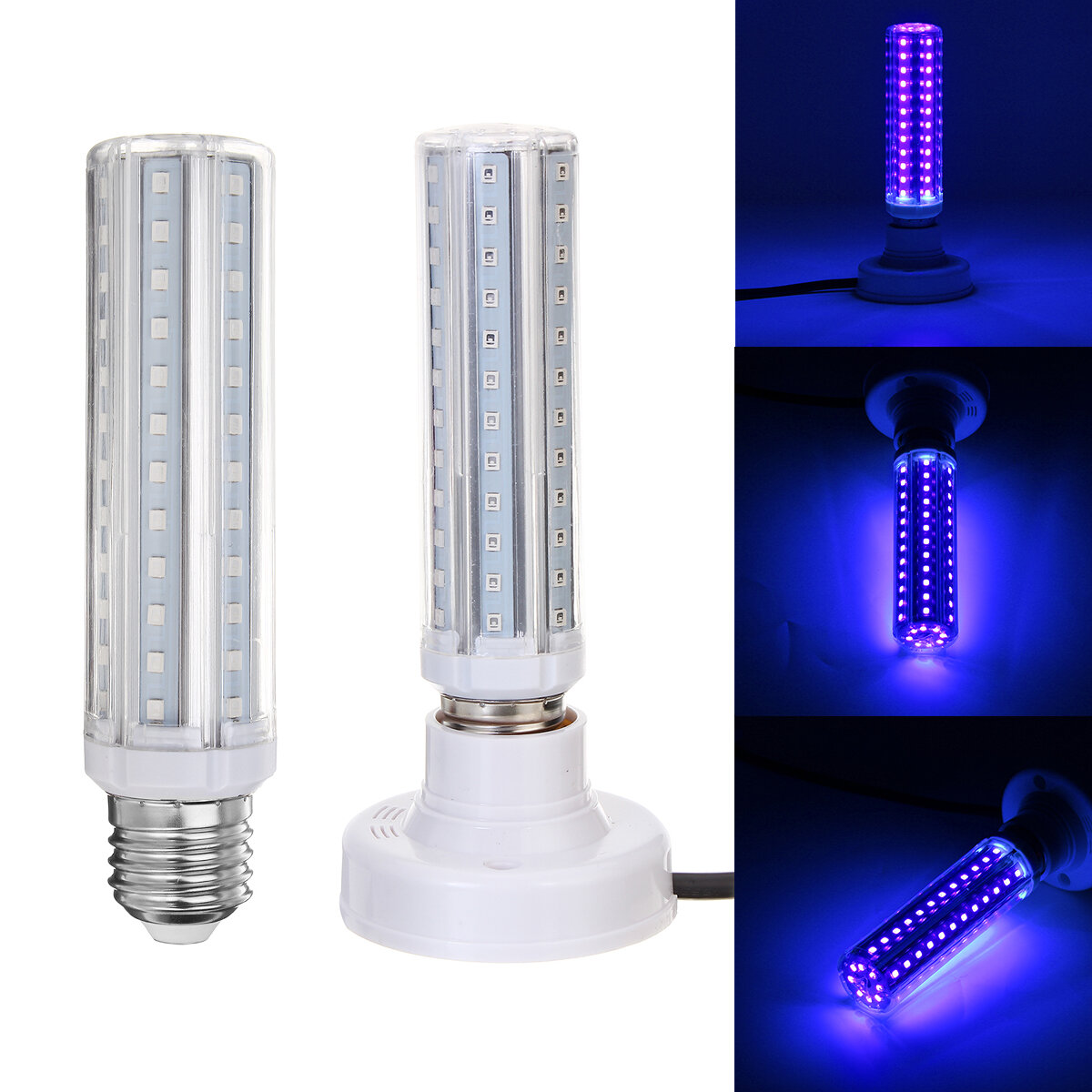20W 80LED UV Kiemdodende lamp 85-265V E27 Desinfectie Gloeilamp Afstandsbediening + Lampadapter met 