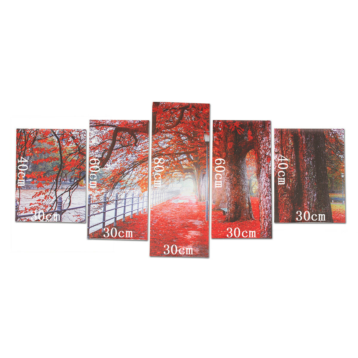 5Pcs Red Falling Leaves Canvas Painting Autumn Tree Wall Decorative Print Art Pictures Unframed Wall