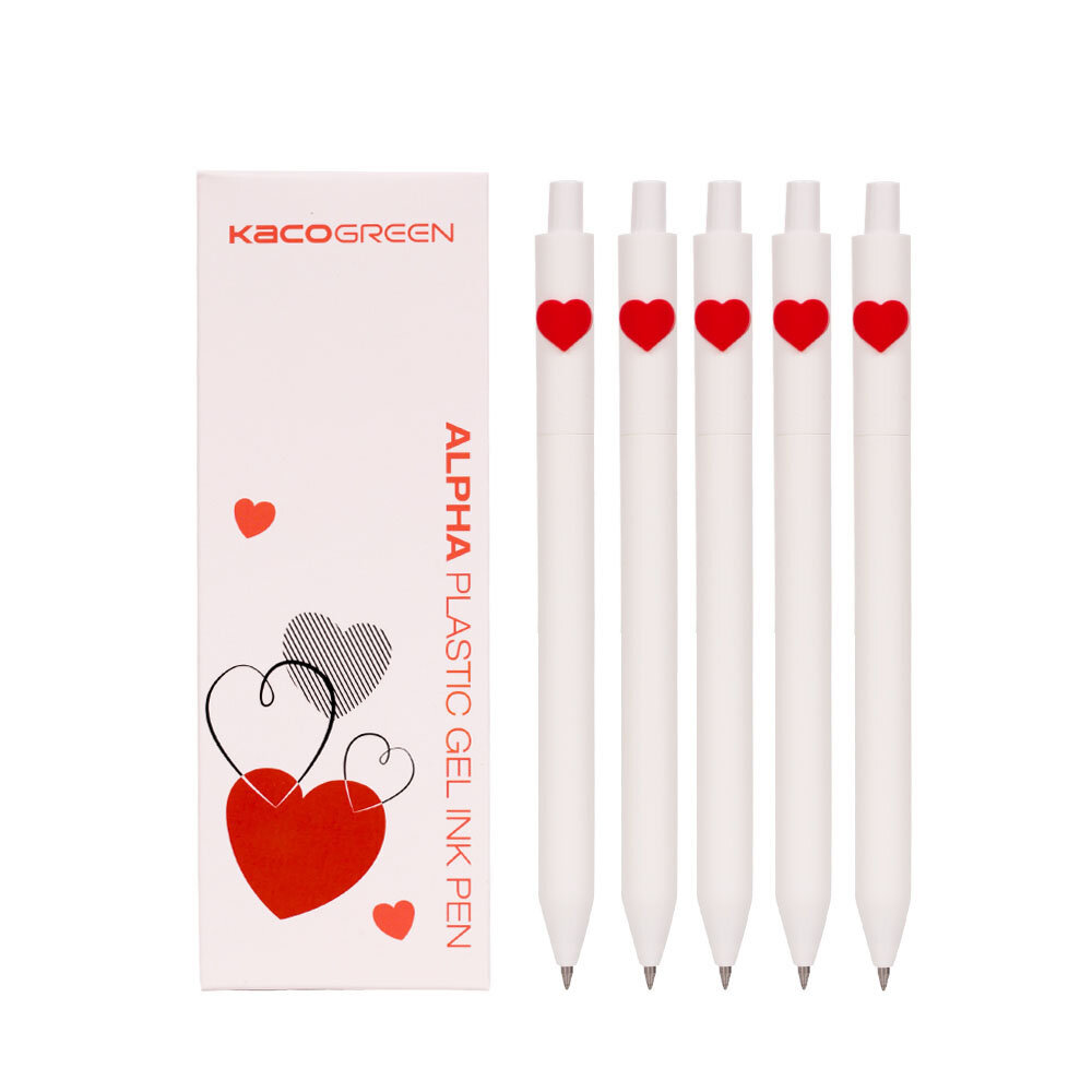 Kaco 5Pcs Heart Pattern Gel Pen Set LOVE Gel Pen Sign Pen 0.5mm Black Ink Ballpoint Pen Durable Signing Writing Pen