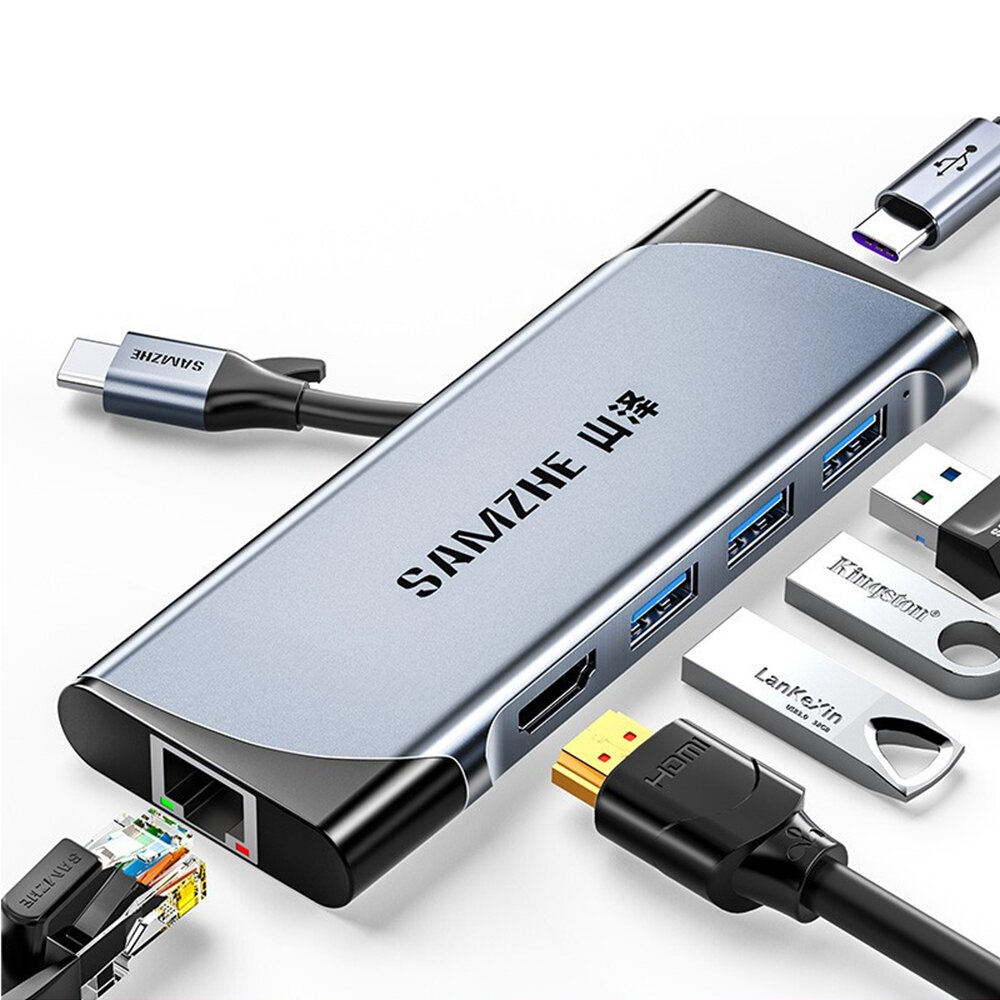 

SAMZHE DK-S06 6-in-1 USB-C Hub Docking Station Type-C to USB3.0 HDMI-Compatible 4K Converter PD3.0 100W Fast Charging 10