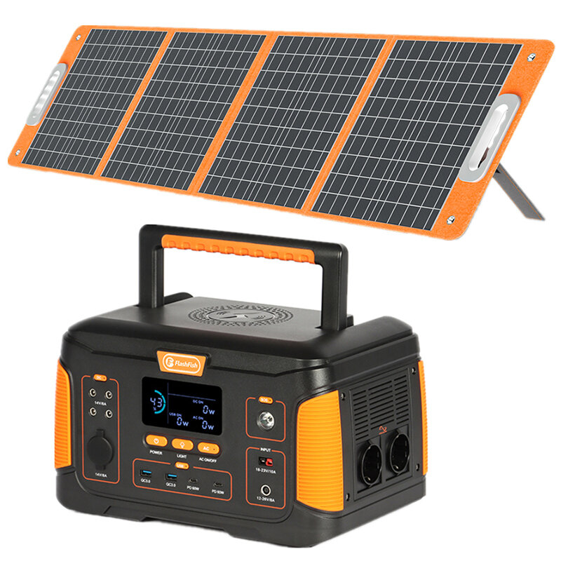 [EU Direct] Kit estação de energia portátil FlashFish J1000plus com painel solar de 100W e gerador solar de 932Wh para suprimento de bateria de emergência em casa e atividades ao ar livre