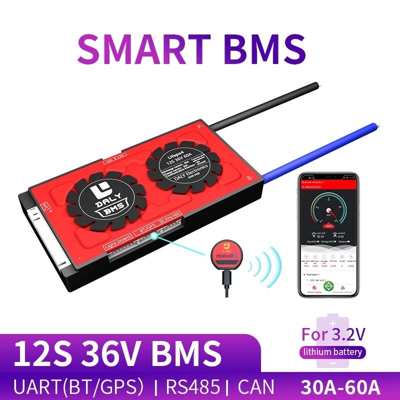 DALYBMS 12S 36V 30A 40A 60A 3.2V 18650 Smart BMS Bluetooth 485 to USB Device NTC UART Software Togther Lion LiFepo4 Ba