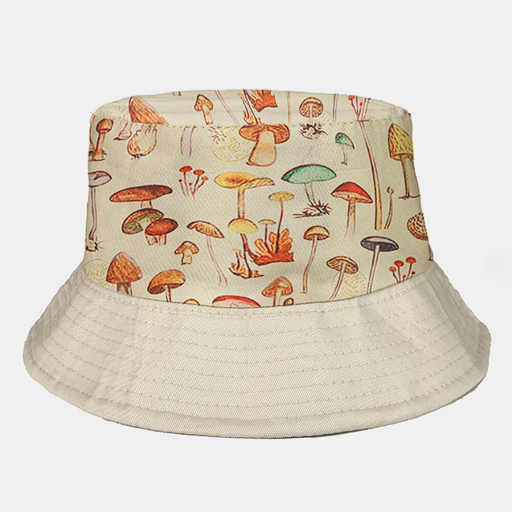 

Collrown Women & Men Mushroom Pattern Print Casual Soft Outdoor Travel Couple Hat Bucket Hat