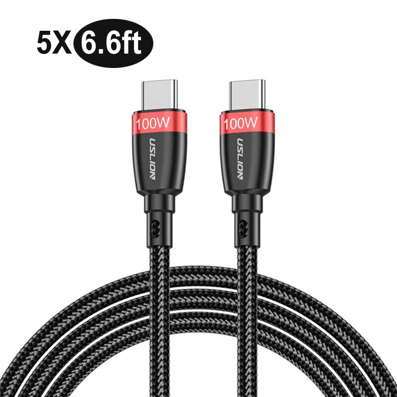 

[5 Pack] USLION 100W 5A USB-C to USB-C Cable 2M/6.6ft PD3.0 Power Delivery Cable QC4.0 Quick Charge Data Sync Cord For H