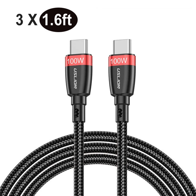 

【3 Pack】USLION 100W 5A USB-C to USB-C Cable 0.5M/1.6ft PD3.0 Power Delivery Cable QC4.0 Quick Charge Data Sync Cord For