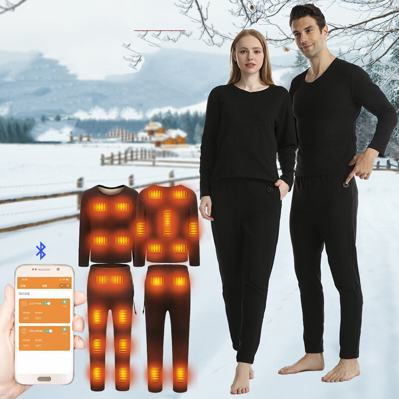 TENGOO Smart Heated Underwear Set Phone APP Control 14 Heating Zone Winter Heating Suit USB Rechargi