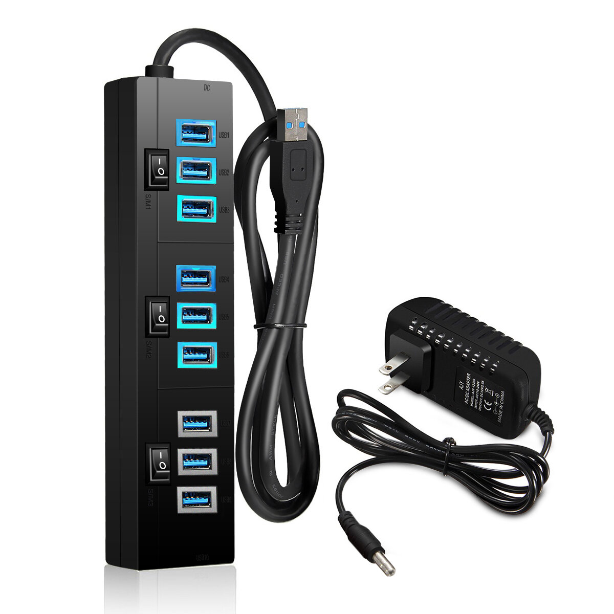 10 Port USB Hub 9 Port USB3.0 Data Hub + 1 Smart...