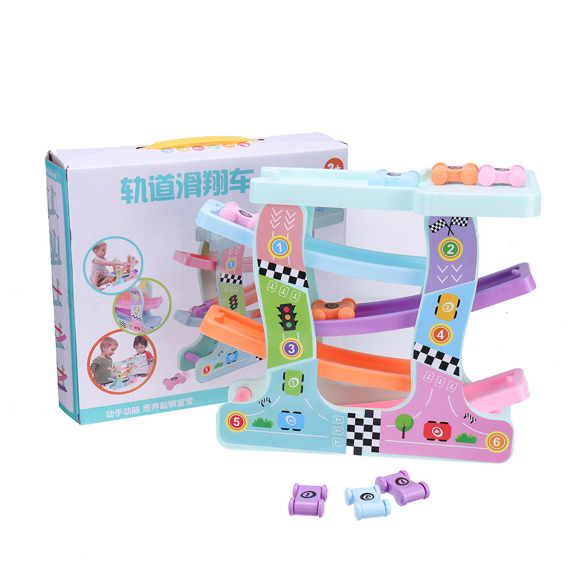 Click Clack Racetrack Wooden Children Car Slider Race Track Toys Developmental Funny Toy