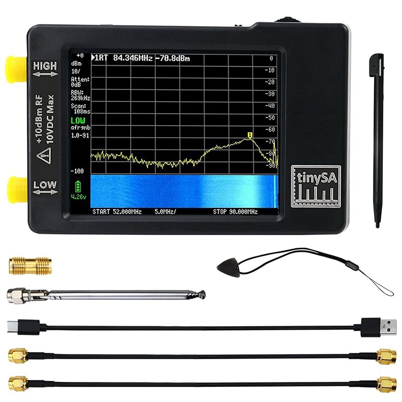 2.8Inch Tinysa Spectrum Analyzer MF/HF/VHF UHF Low 0.1MHz-350MHz High 240MHz-960MHz Signal Generator