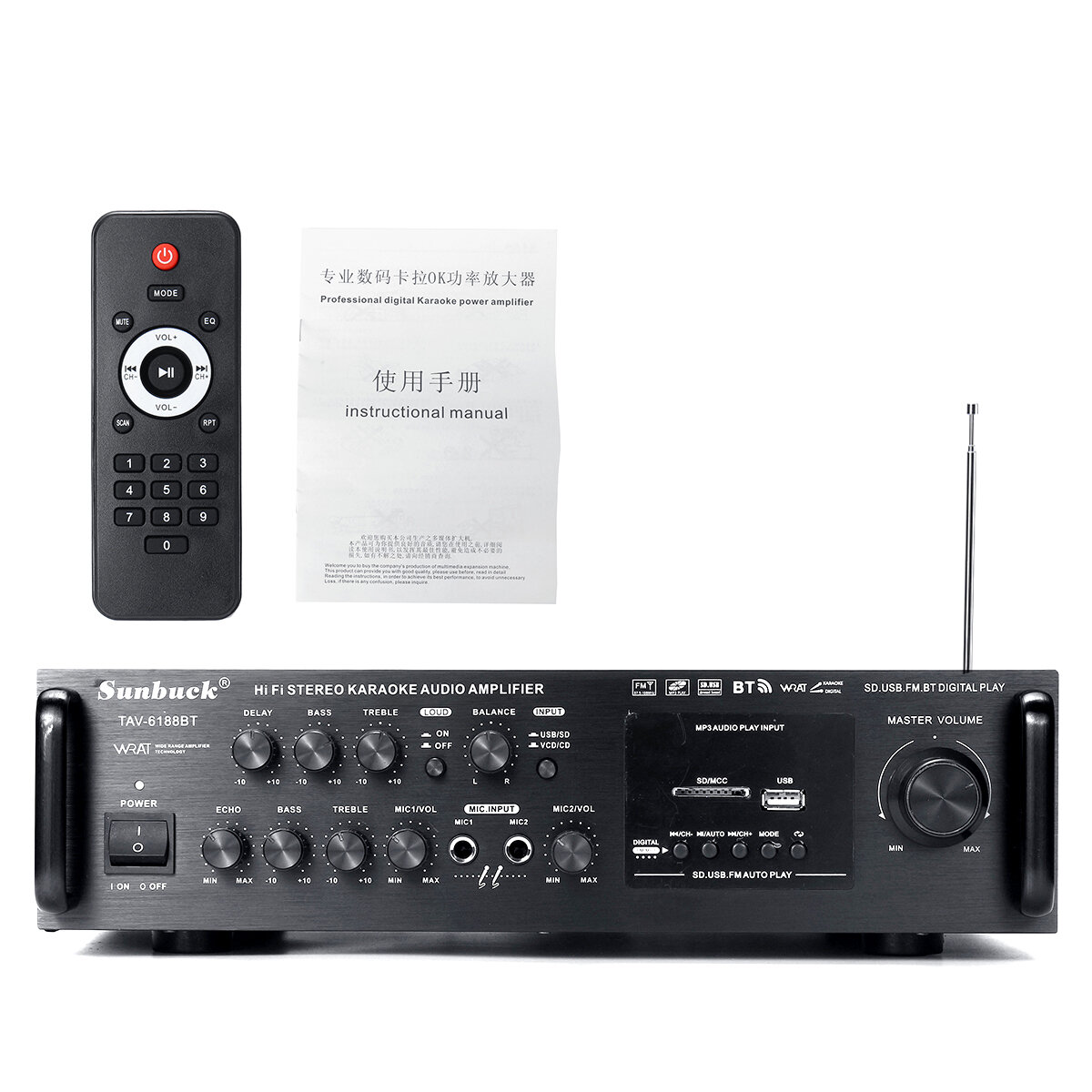 

Sunbuck TAV-6188BT 2000W bluetooth HiFi Power Amplifier Pro Stereo Home Karaoke KTV USB