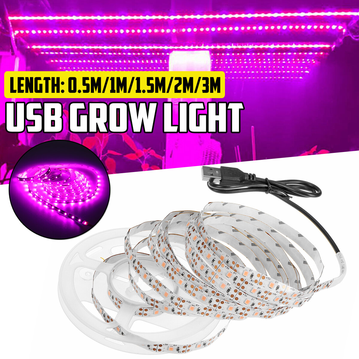 05M1M15M2M3M LED Grow Strip Light Full Spectrum USB Flower Seeds Plant Hydroponic Indoor Lamp 5V