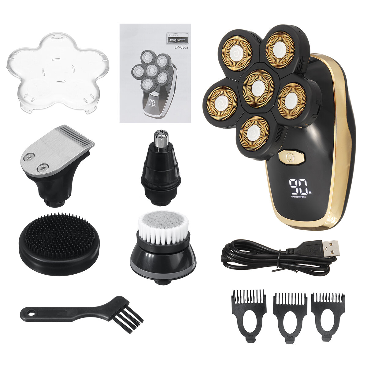 5 IN 1 Rotary Electric Shaver Rechargeable Waterproof Bald Head Shaver Clipper Haircut Machine