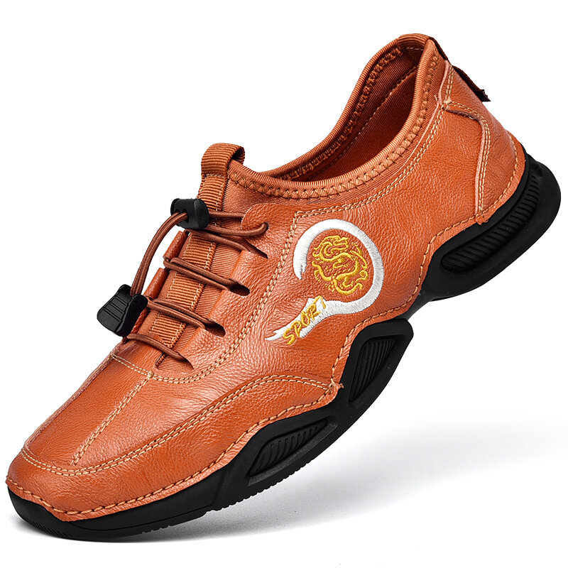 55% OFF on Men Embroidered Hand Stitching Leather Comfy Wearable Sport Casual Driving Shoes