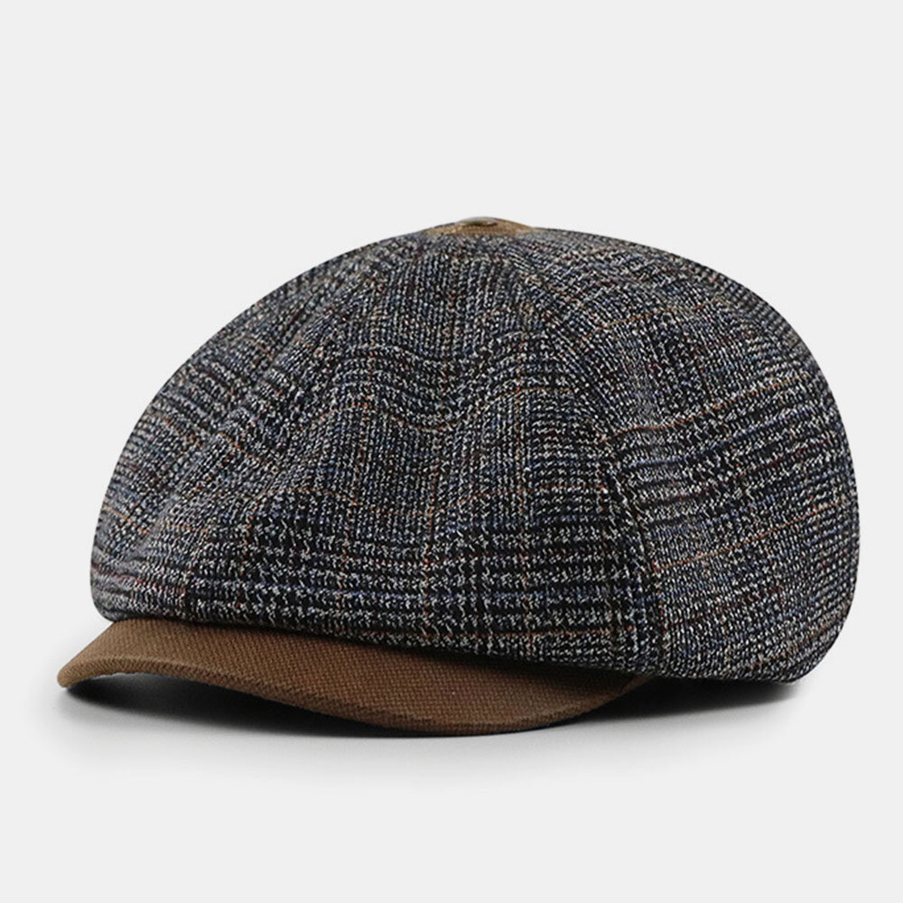 

Patchwork Color Stitching British Style Retro Short Brim Beret Hat Newsboy Hat Octagonal Hat For Men