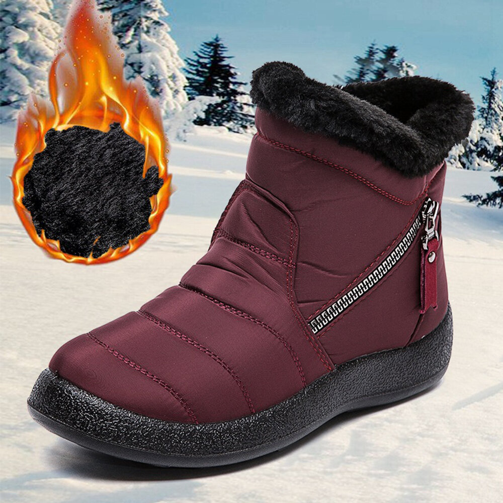 Women's Round Toe Zipper Soft Warm Waterproof Non-Slip Snow Boots