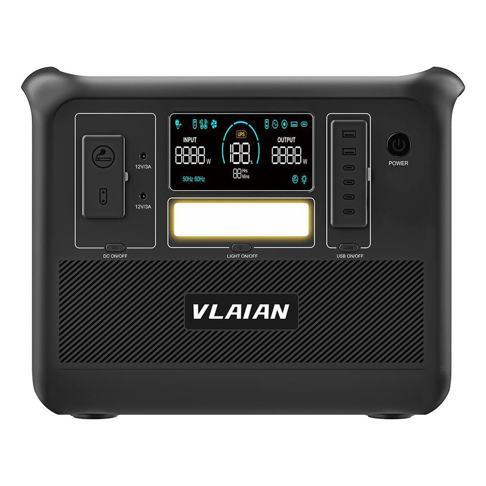 [EU Direct] VLAIAN W2000 1100W AC Output Portable Power Station,1536Wh LiFePo4 Solar Generator, Adjustable Input Power, Pure Sine Wave, MPPT Control, Backup Power Supply for Camping / Overnight in Car / Outdoors Disaster Goods/Emergency Use. Power Supply