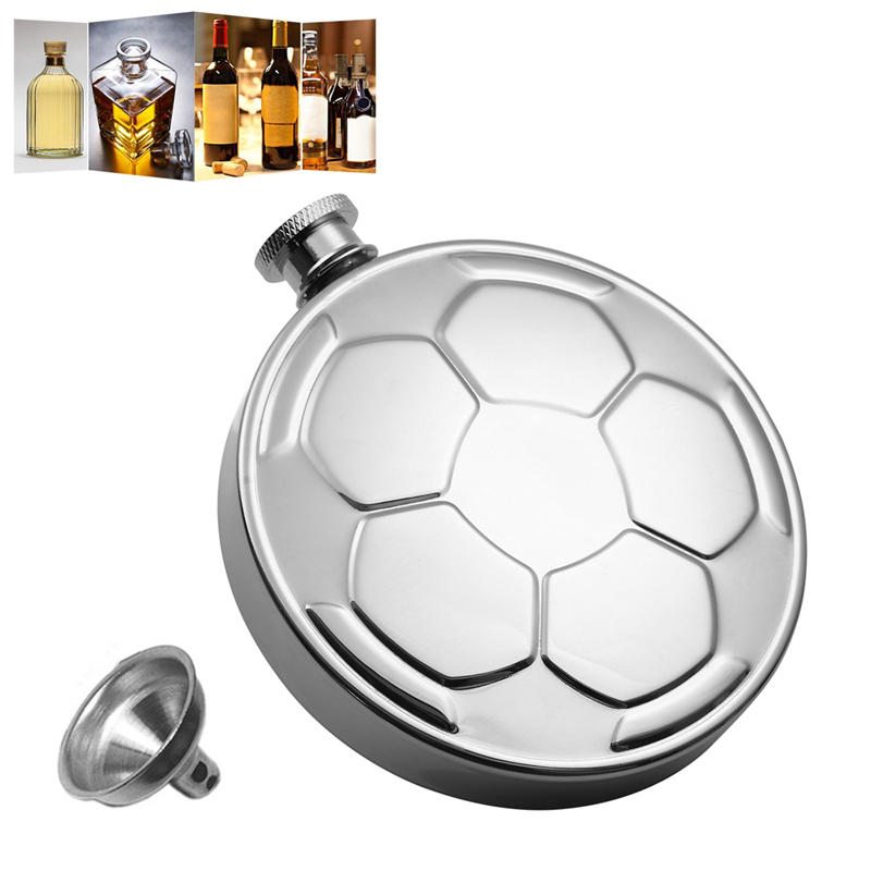 IPRee 4.5 oz fusta de estilo de fútbol frasco de acero inoxidable garrafa botellas de whisky de vino con embudo