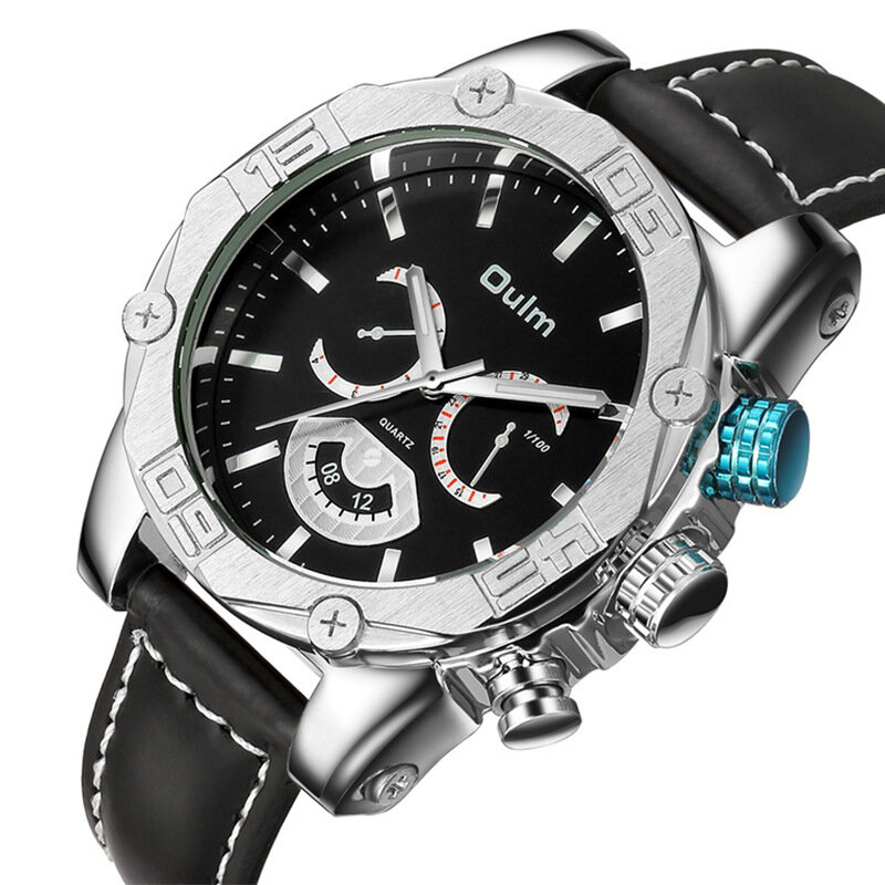 

Oulm HP3694 Модные деловые мужские часы с большим циферблатом 3ATM Водонепроницаемы Кожаный ремешок Мужские кварцевые ча