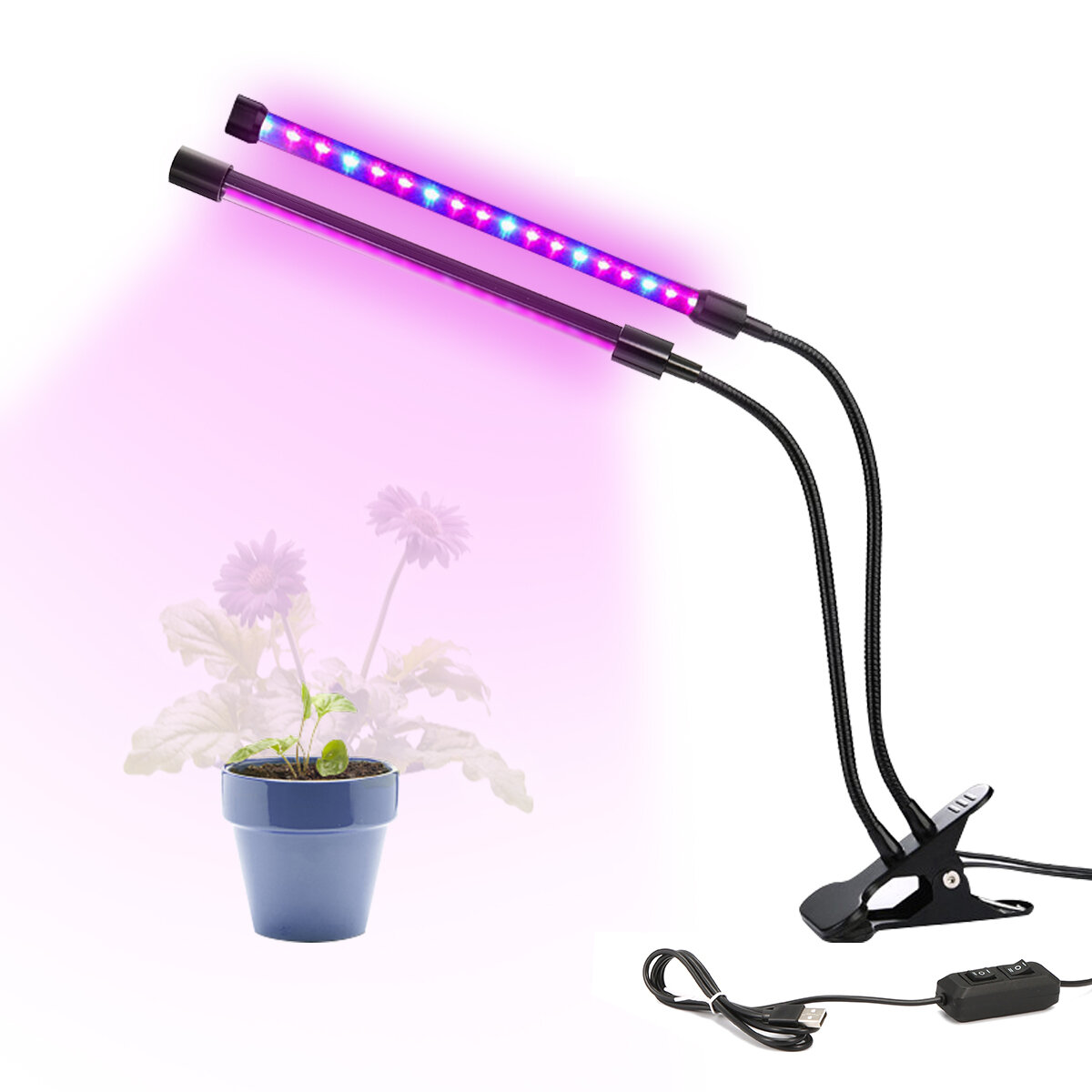 Dual Head 36LED Plant Grow Light 18W Plant Lamp USB Timing Verstelbare flexibele zwanenhals voor kam